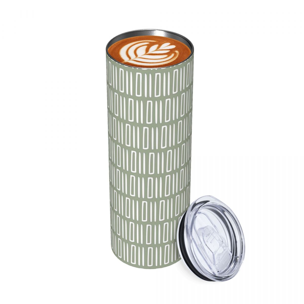 Tumbler 20Oz White - Tribal Boho Abstract Pattern, Green And